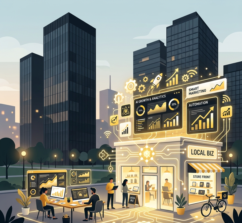 Small business using AI technology and digital marketing tools to compete with large brands