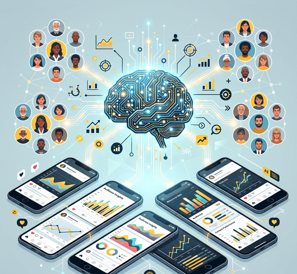 Artificial intelligence analyzing social media data and audience insights for smarter marketing